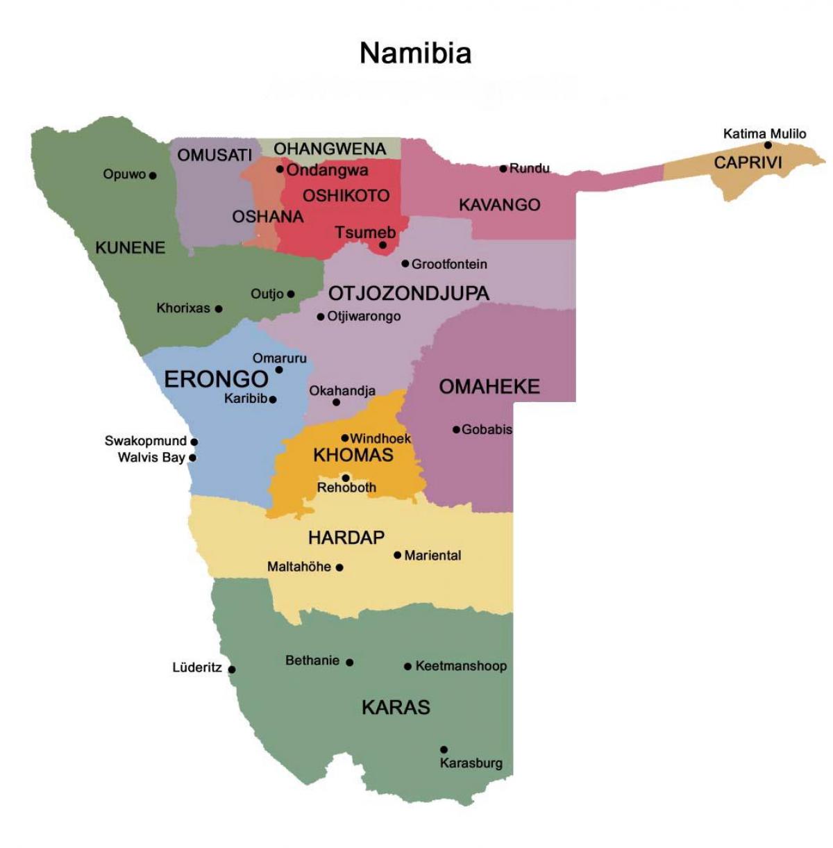Карта Намибии с регионами