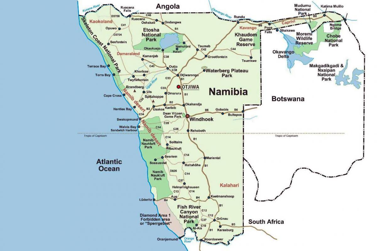 на карте Намибии