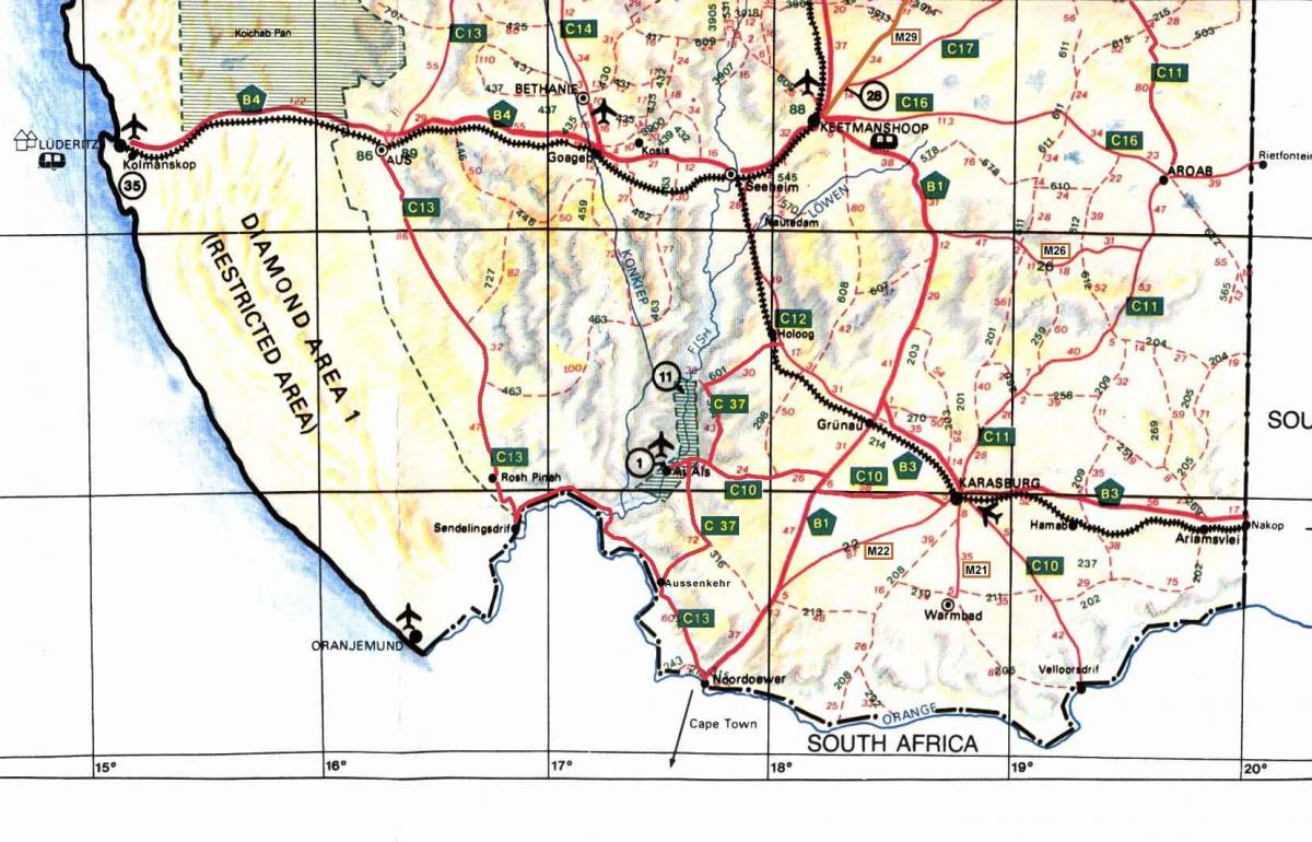 Карта Южной Намибии